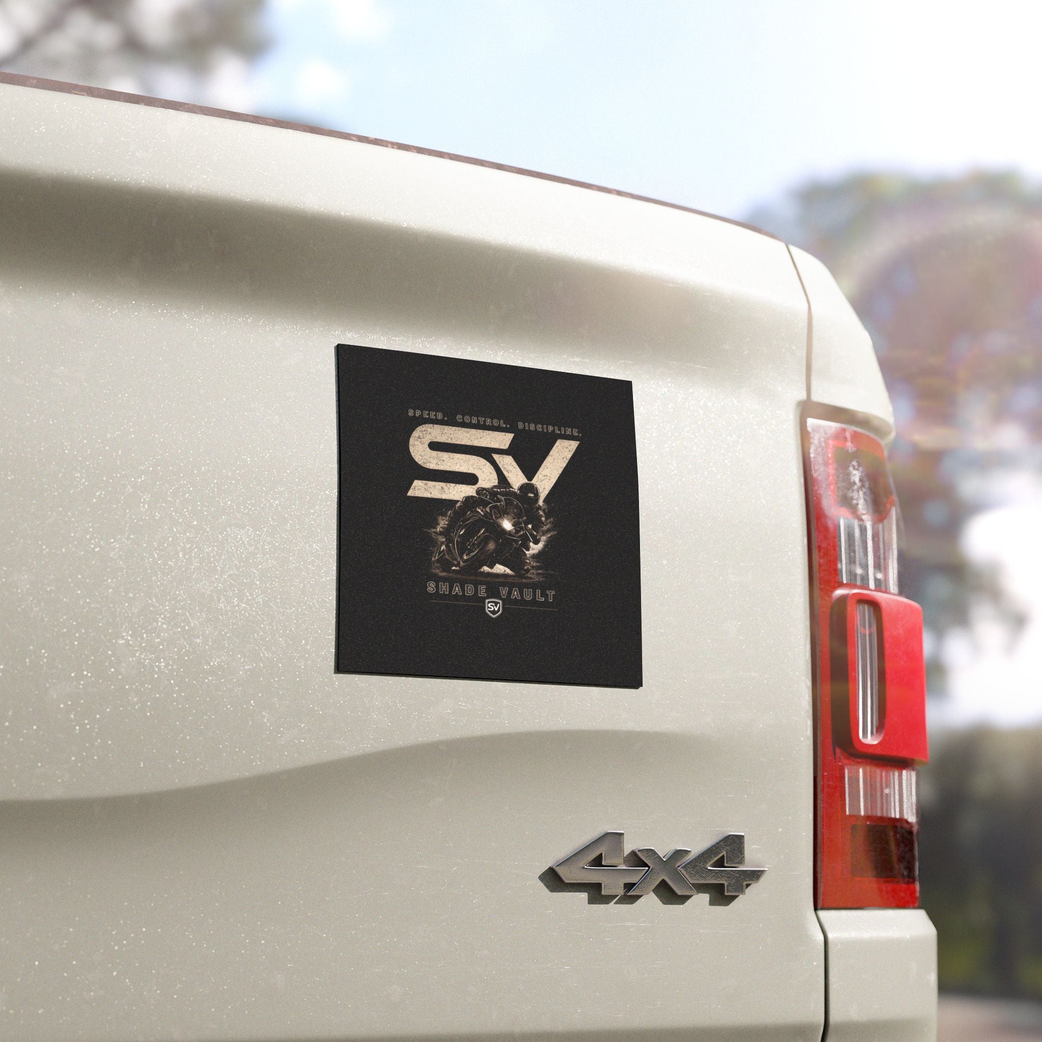 Motorcycle Shield Car Magnet — 'SV Shade Vault' Retro Rider Emblem